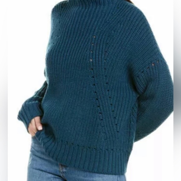 Jason Wu Mock Neck Teal Chunky Ribbed Knit Wool Comfy Cozy Sweater Sz Med - Picture 1 of 13